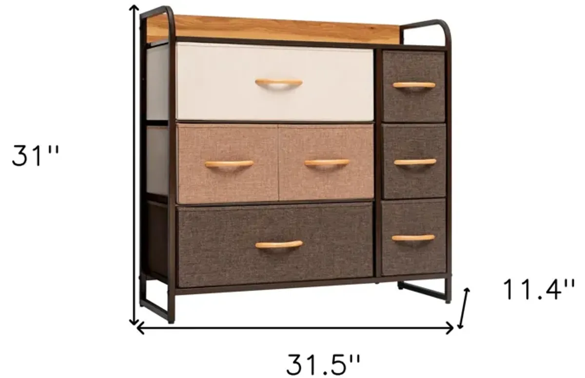 Steel And Fabric Seven Drawer Dresser - Brown