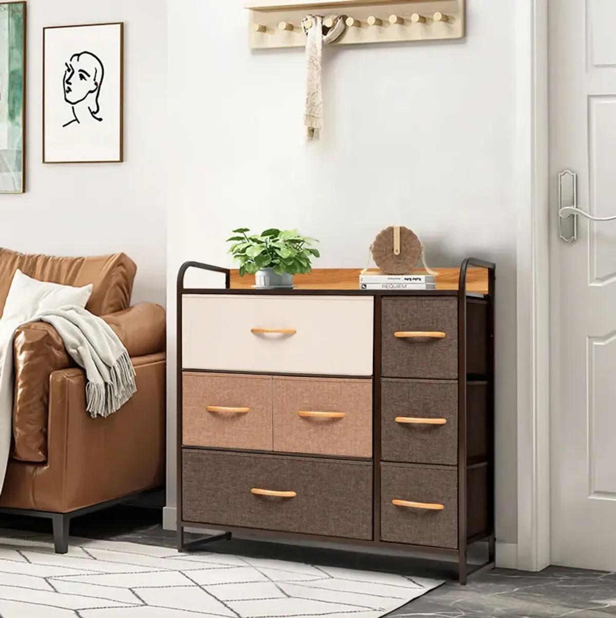 Steel And Fabric Seven Drawer Dresser - Brown