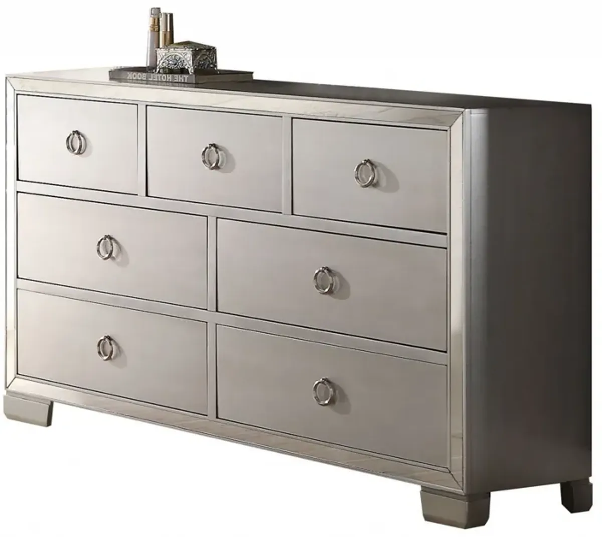 Solid Wood Seven Drawer Triple Dresser - Platinum