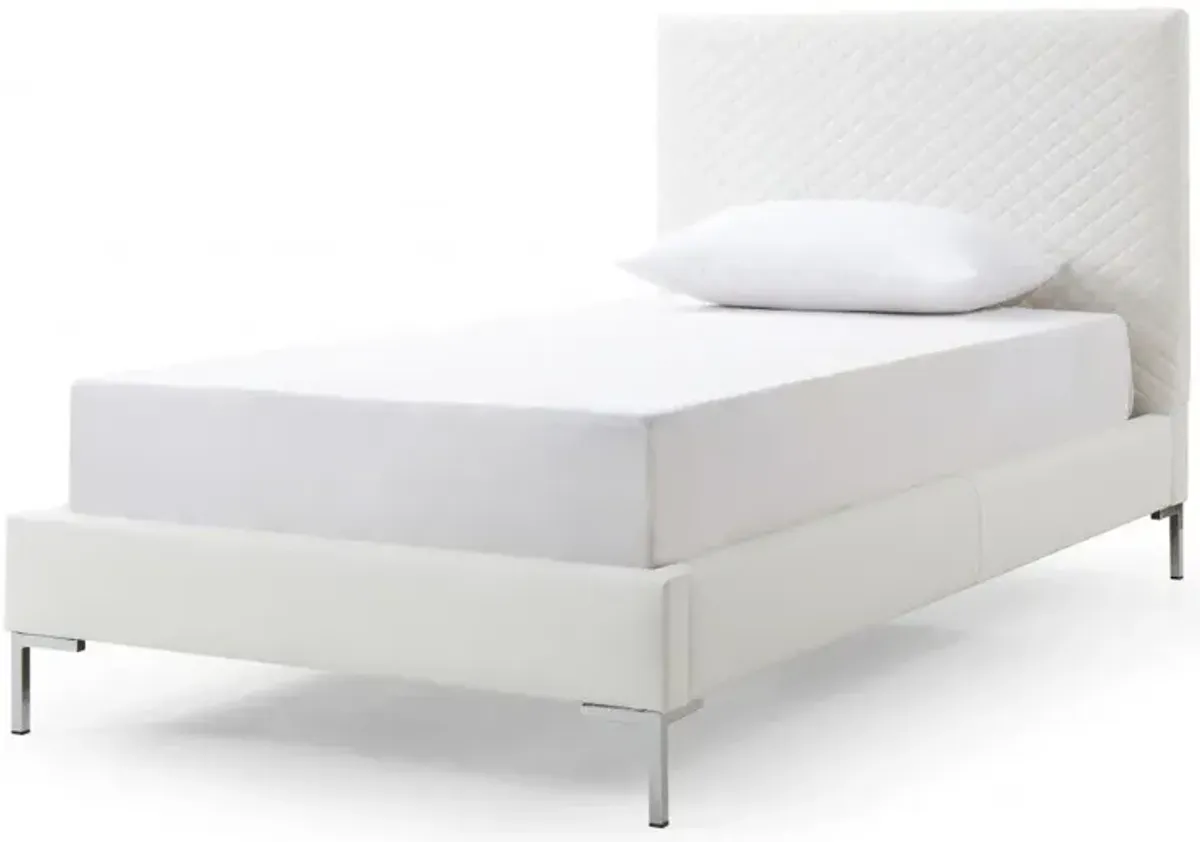 Twin Size Upholstered Faux Leather Bed Frame - White