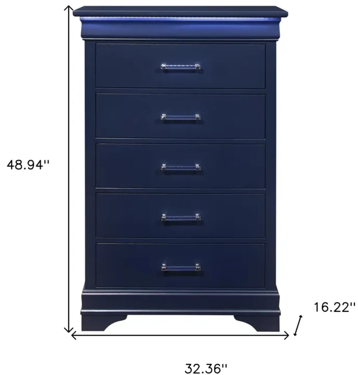 Solid Wood Five Drawer Chest With Led Lighting - Blue