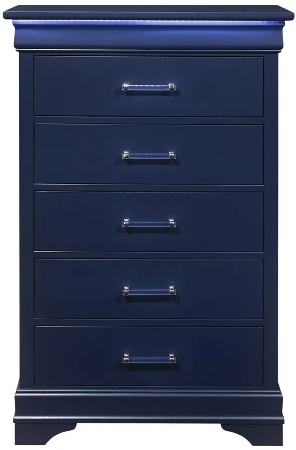 Solid Wood Five Drawer Chest With Led Lighting - Blue