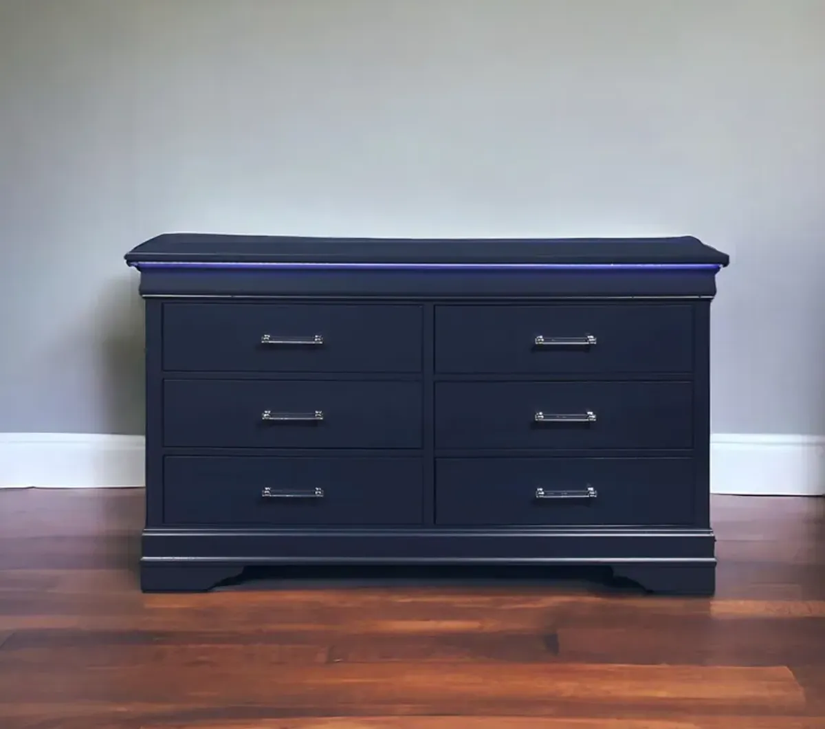 Solid Wood Six Drawer Double Dresser With Led - Blue