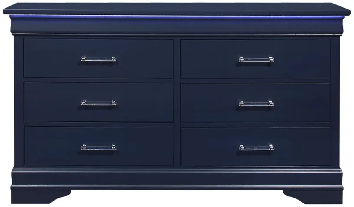 Solid Wood Six Drawer Double Dresser With Led - Blue