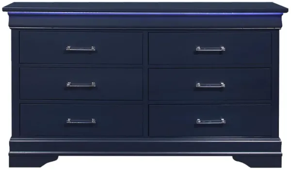 Solid Wood Six Drawer Double Dresser With Led - Blue