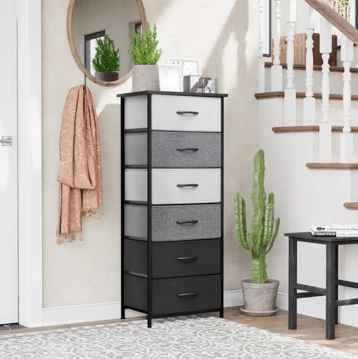 Steel And Fabric Six Drawer Chest - Gray / Black