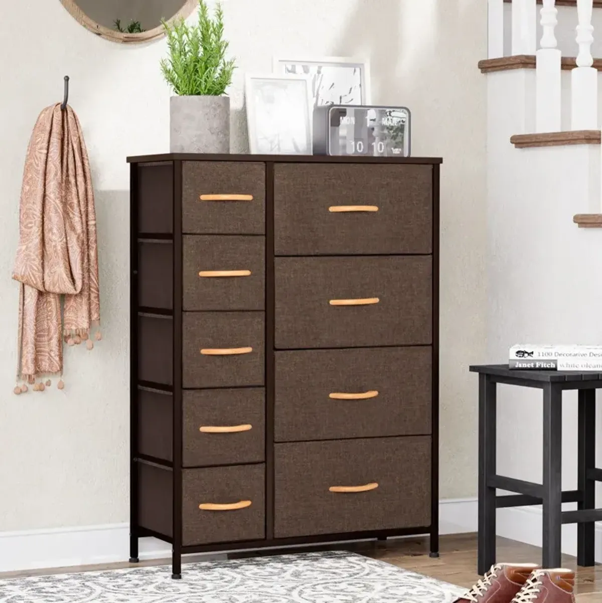 Steel And Fabric Nine Drawer Combo Dresser - Brown