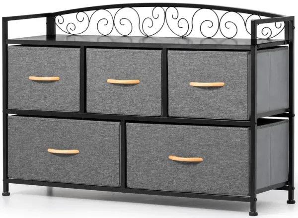 Steel And Fabric Five Drawer Combo Dresser - Gray / Black