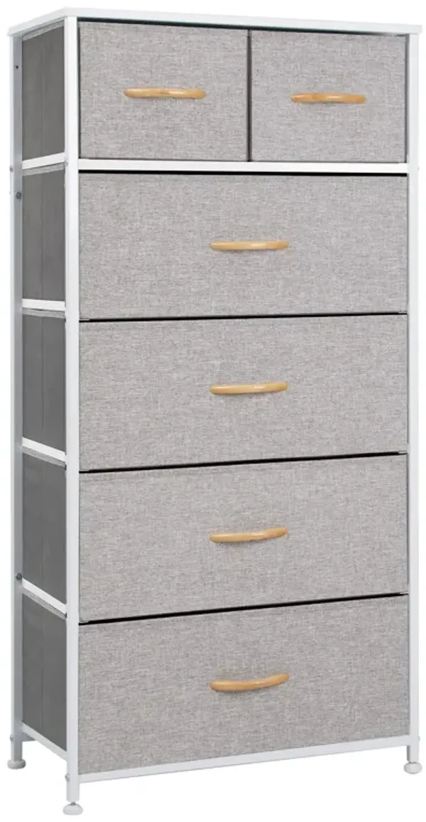 Steel And Fabric Six Drawer Chest - Gray / White