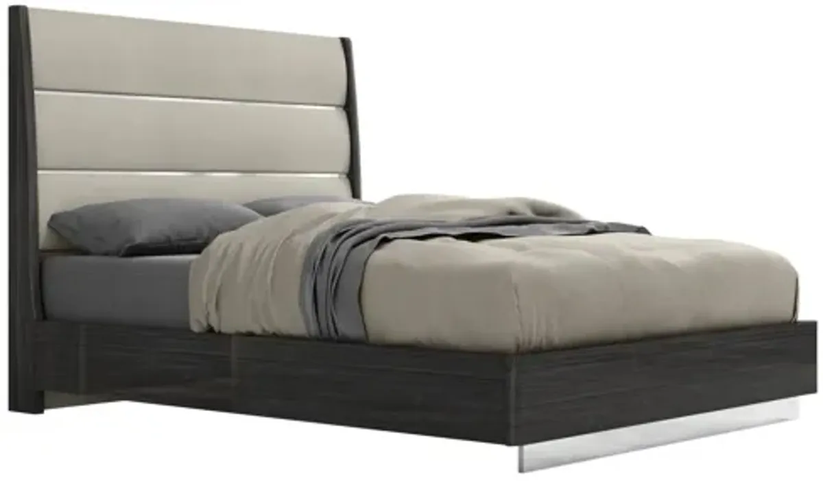Queen High Gloss Bed Frame with Faux Leather Headboard - Dark Gray