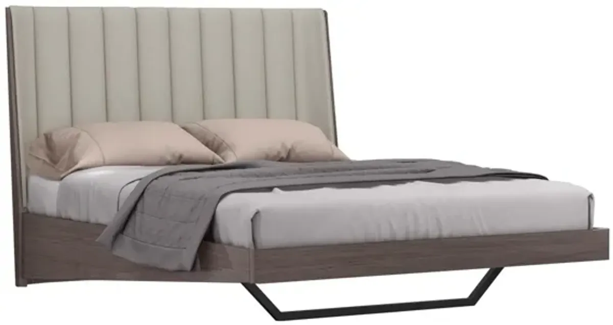 Queen Upholstered Faux Leather and Ivory Gloss Bed Frame - Gray