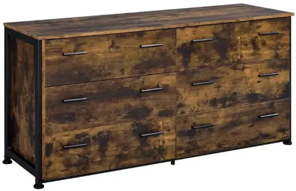 Six Drawer Double Dresser - Brown / Black