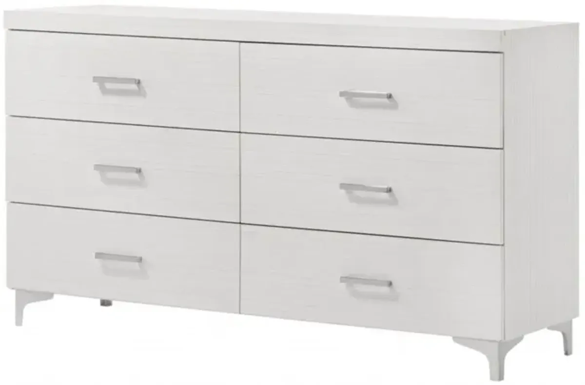 Six Drawer Double Dresser, Wooden - White