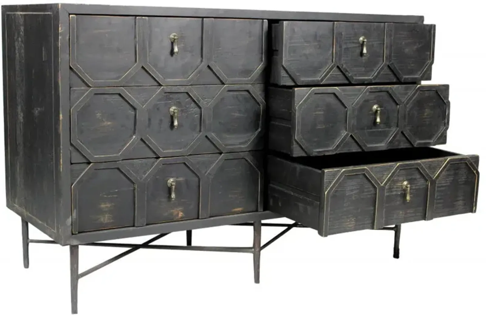 Wood Six Drawer Double Dresser - Dark Brown