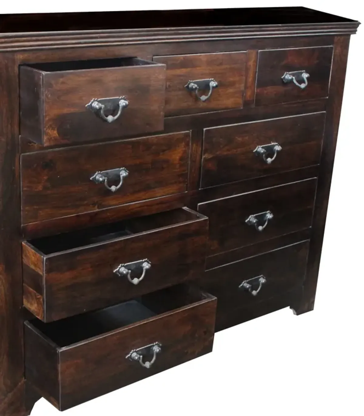 Distressed Solid And Reclaimed Wood Nine Drawer Double Dresser - Brown