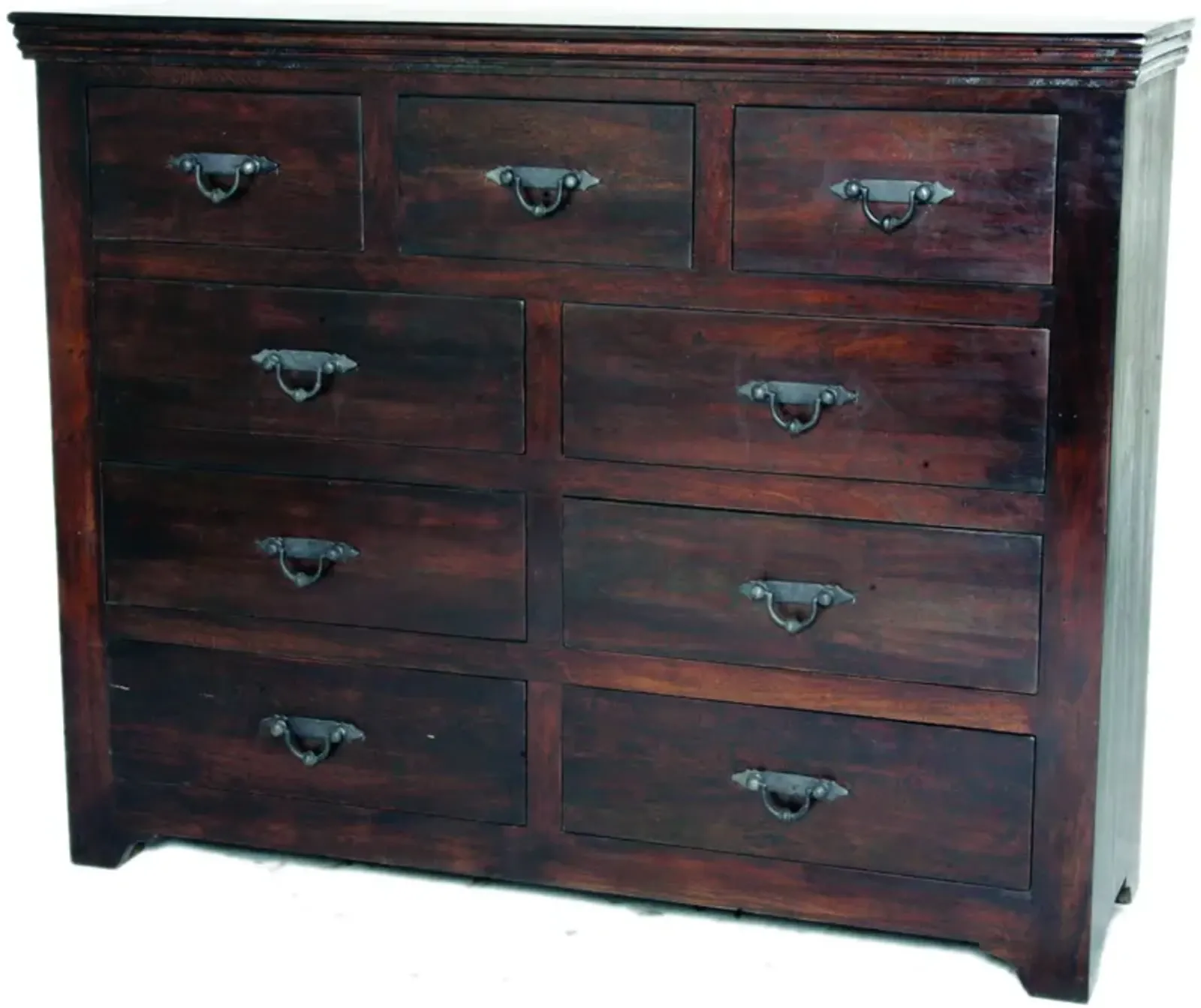 Distressed Solid And Reclaimed Wood Nine Drawer Double Dresser - Brown