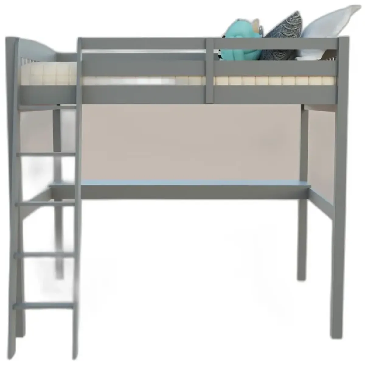 Solid Wood Full Double Size Loft Bed with Desk and Storage - Gray