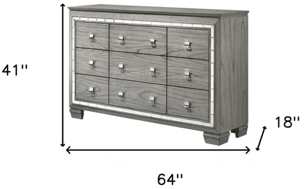 Solid Wood Nine Drawer Triple Dresser - Light Gray