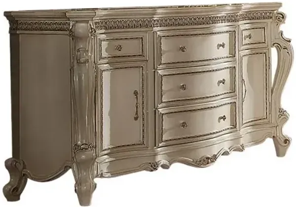 Solid Wood Five Drawer Triple Dresser - Pearl