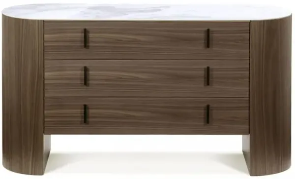Marble Solid And Manufactured Wood Three Drawer Dresser - Walnut