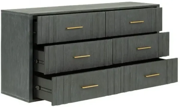 Solid Wood Six Drawer Dresser - Dark Gray