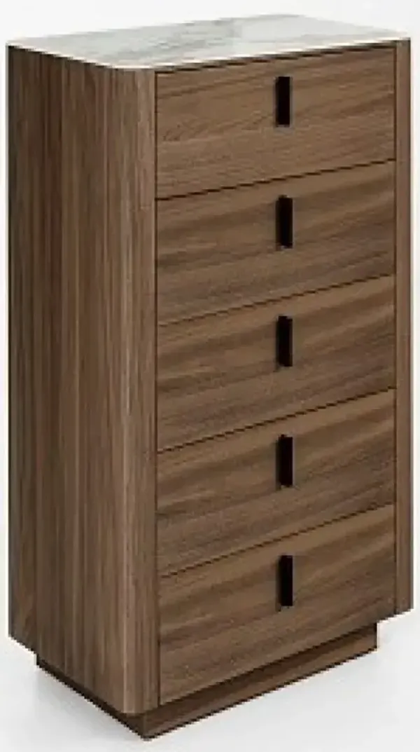 White Marble Manufactured Wood Solid Wood Stainless Steel Five Drawer Chest - Walnut