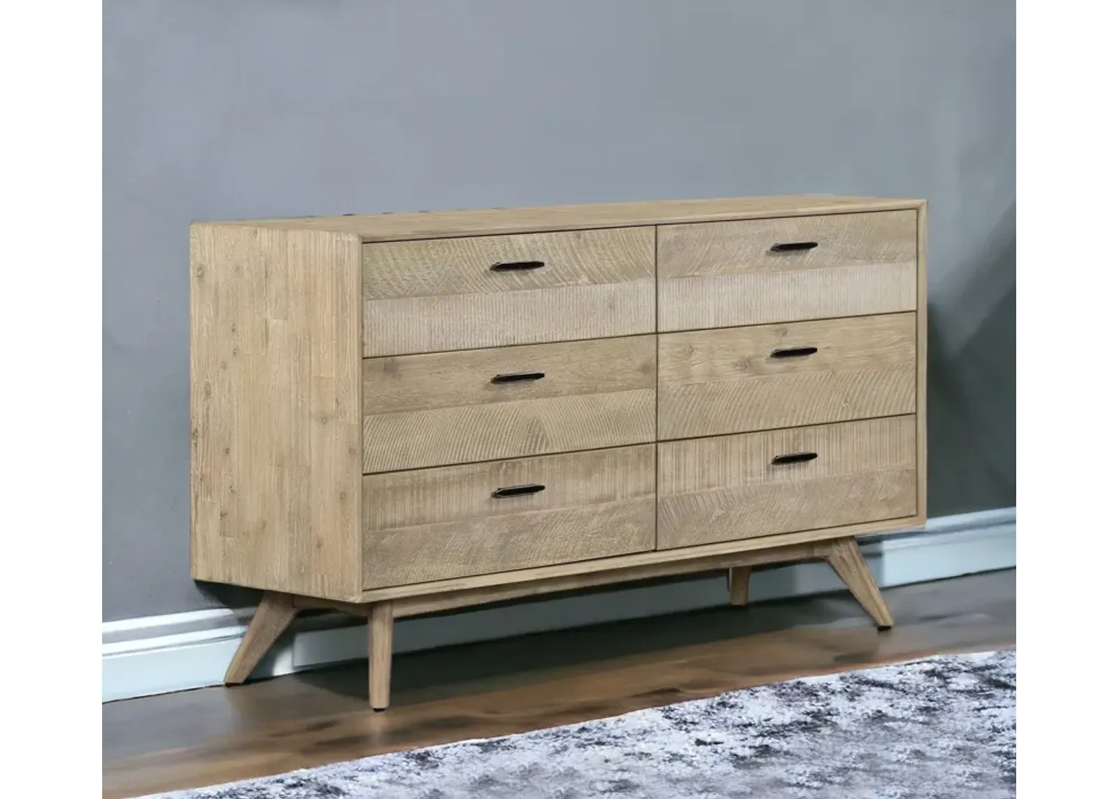 Solid Wood Six Drawer Double Dresser - Brown