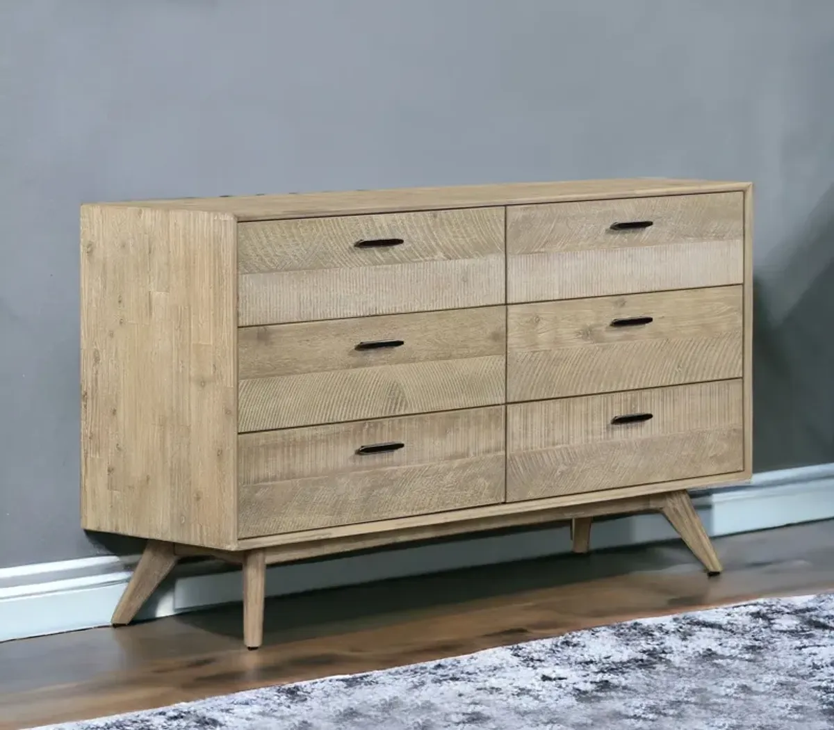 Solid Wood Six Drawer Double Dresser - Brown