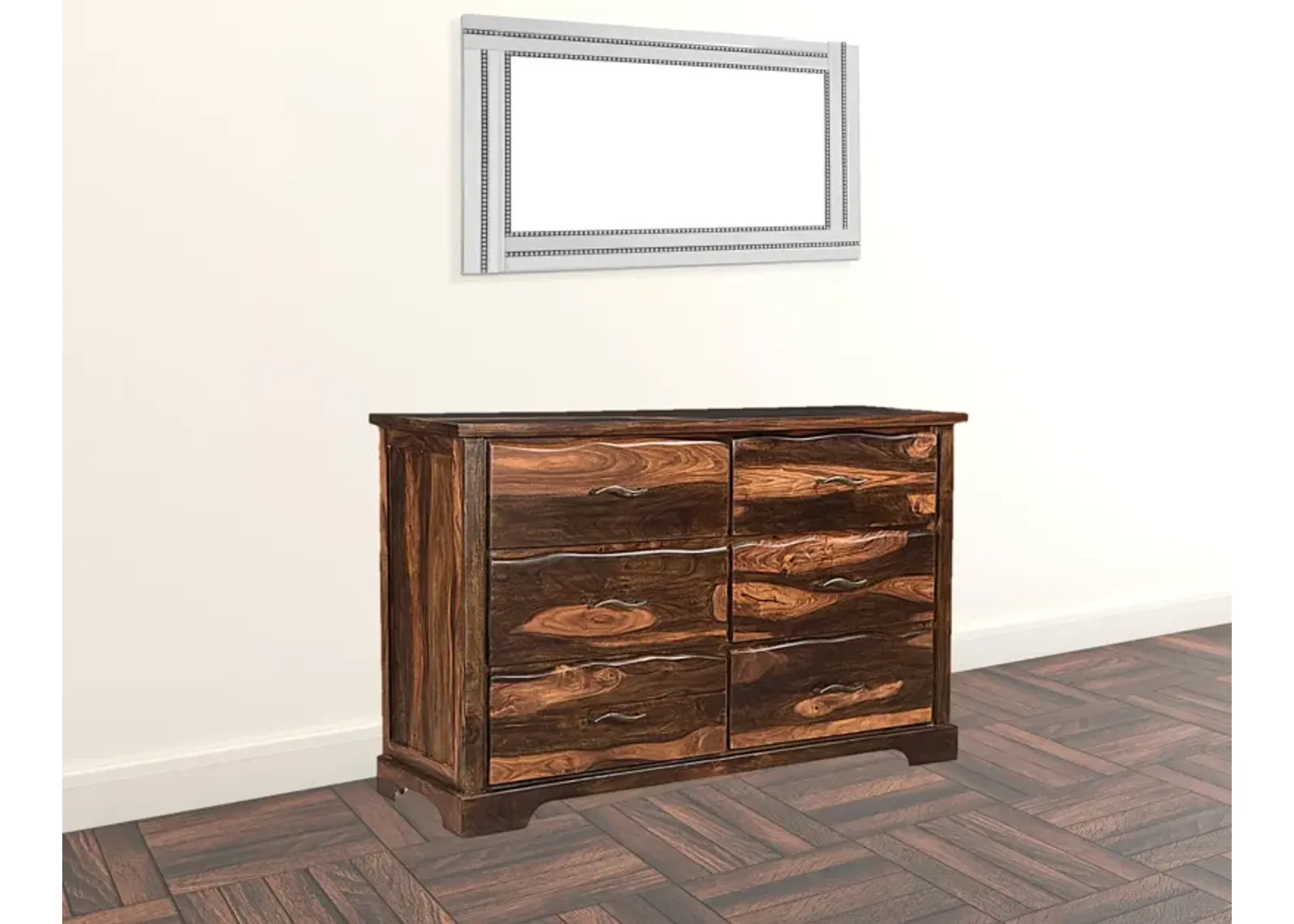 Solid Wood Six Drawer Dresser - Dark Brown