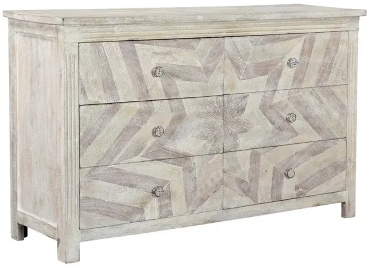 Solid Wood Six Drawer Double Dresser - White Wash