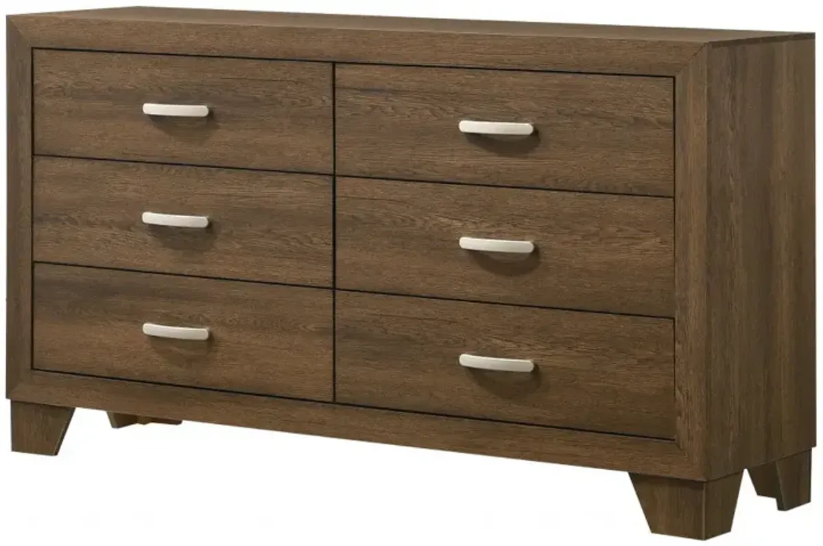 Six Drawer Wooden Double Dresser - Brown