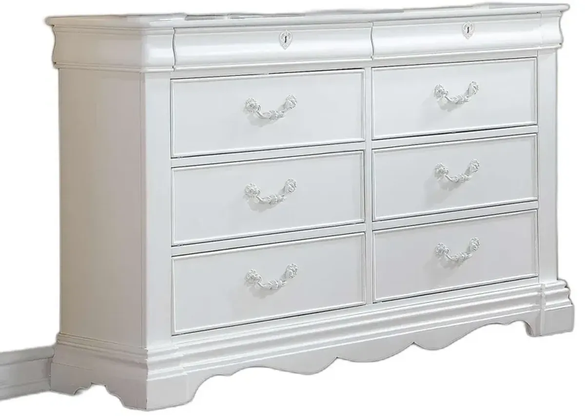 Wood Eight Drawer Double Dresser - White