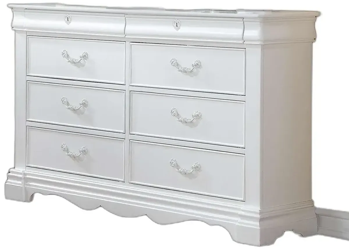 Wood Eight Drawer Double Dresser - White