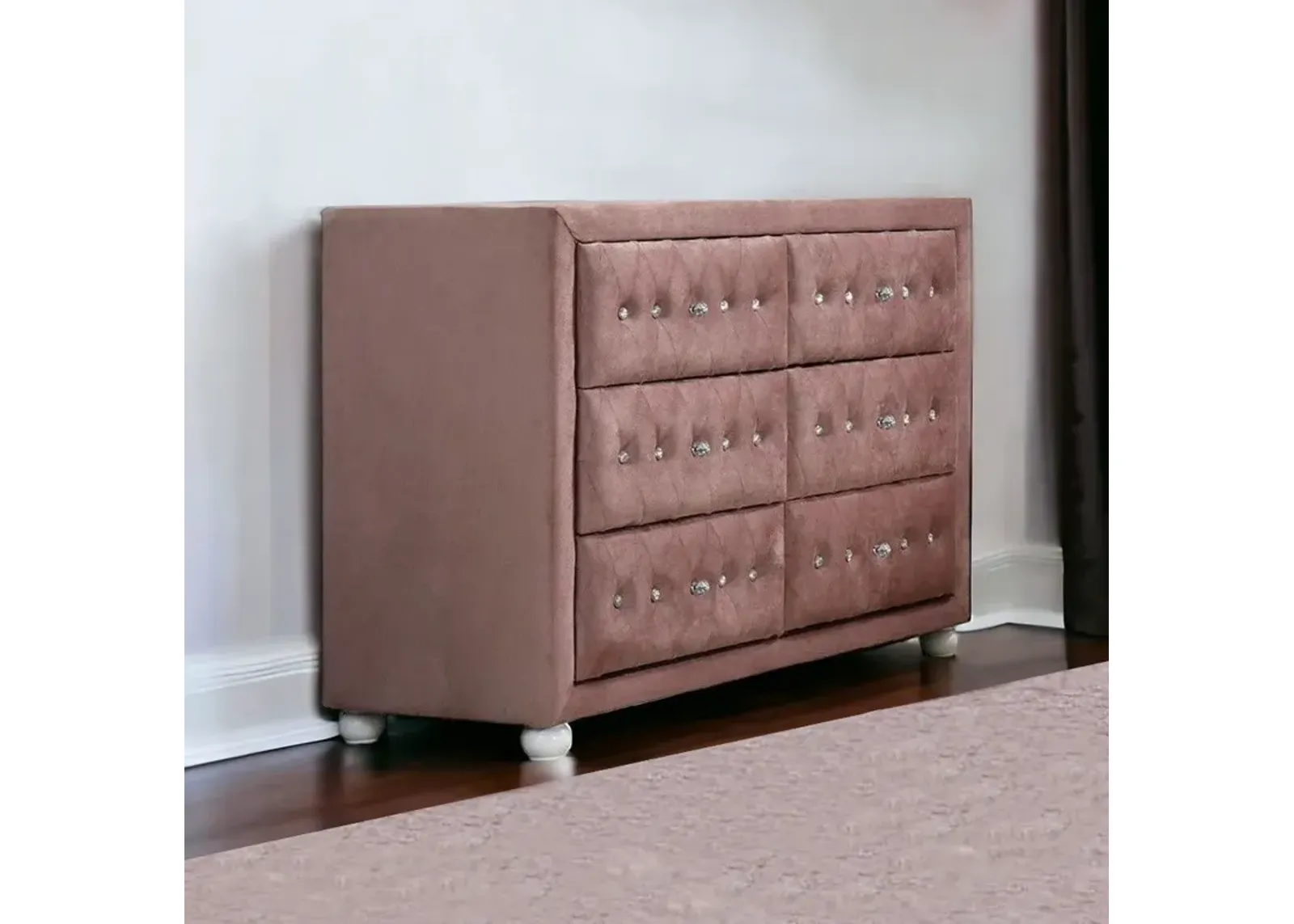 Solid Wood Six Drawer Double Dresser - Pink