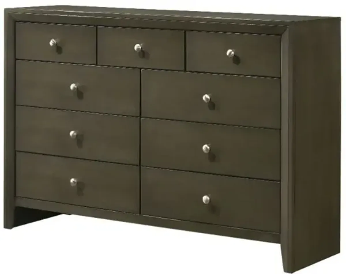 Solid Wooden Nine Drawer Triple Dresser - Gray