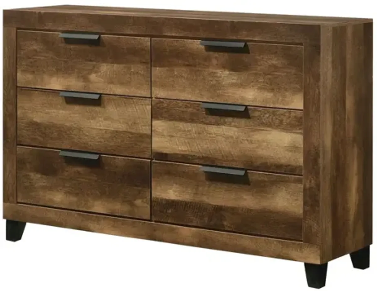 Solid Wooden Six Drawer Double Dresser - Dark Brown