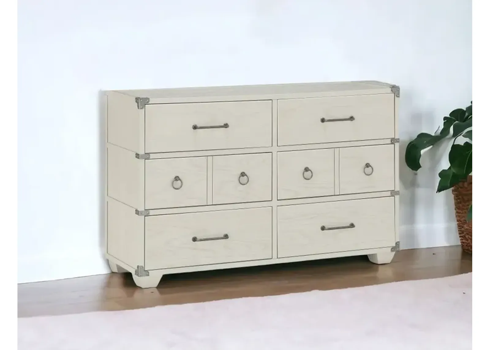 Six Drawer Solid Double Dresser - Gray