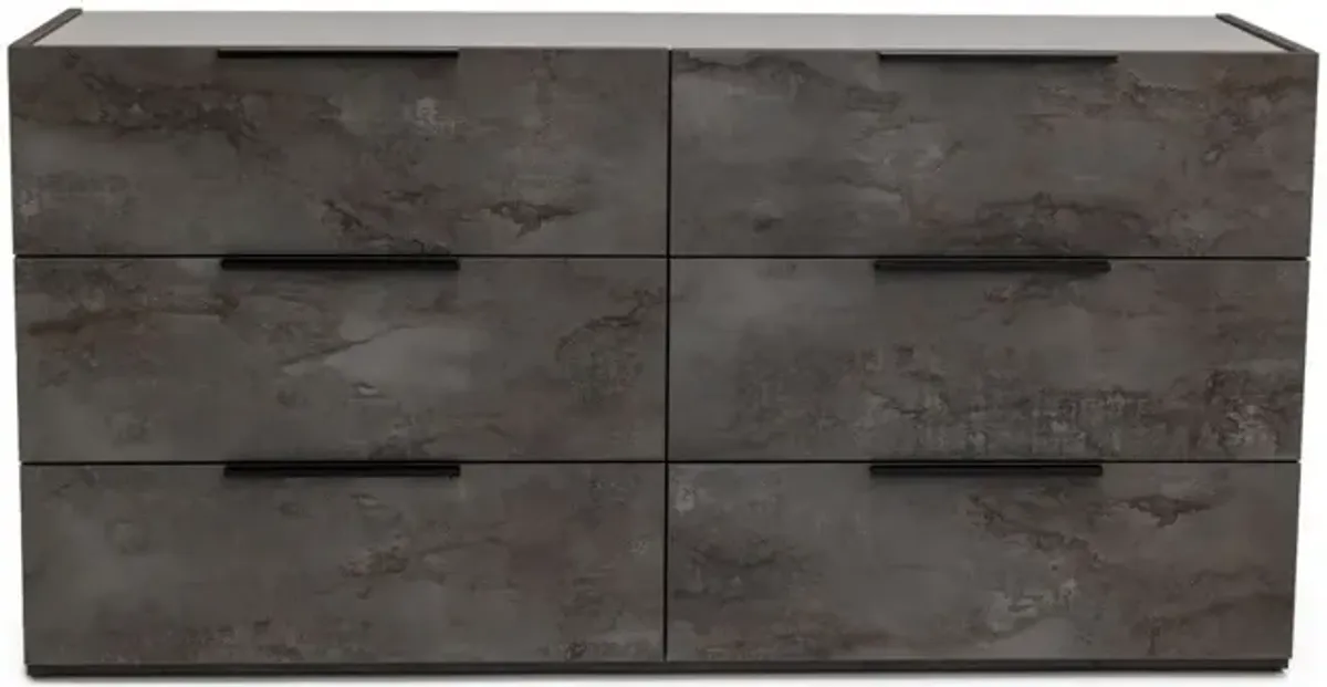 Faux Marble Solid Six Drawer Double Dresser - Gray