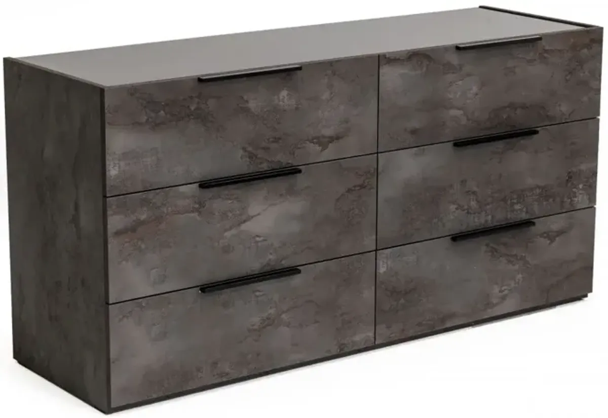 Faux Marble Solid Six Drawer Double Dresser - Gray