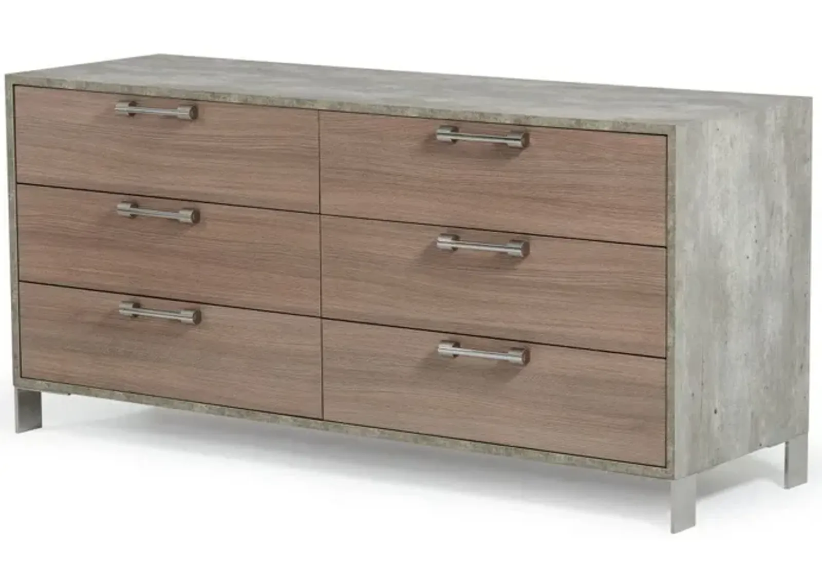 Gray Solid Wood Six Drawer Dresser - Brown Oak