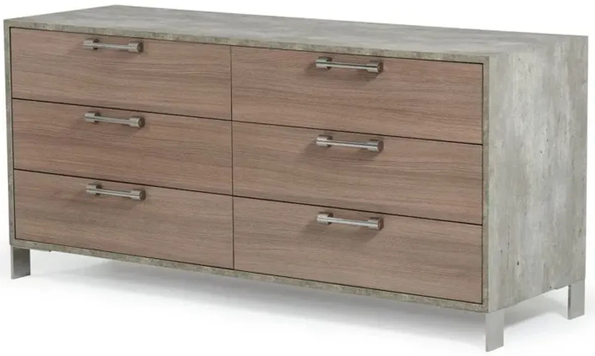 Gray Solid Wood Six Drawer Dresser - Brown Oak