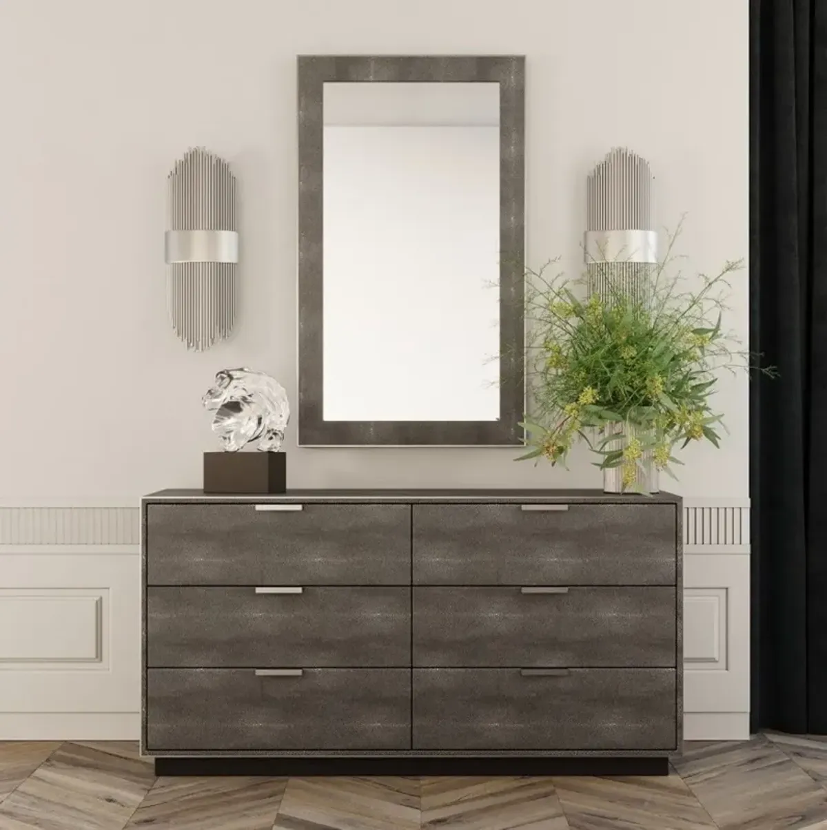 Six Drawer, Double Dresser - Gray