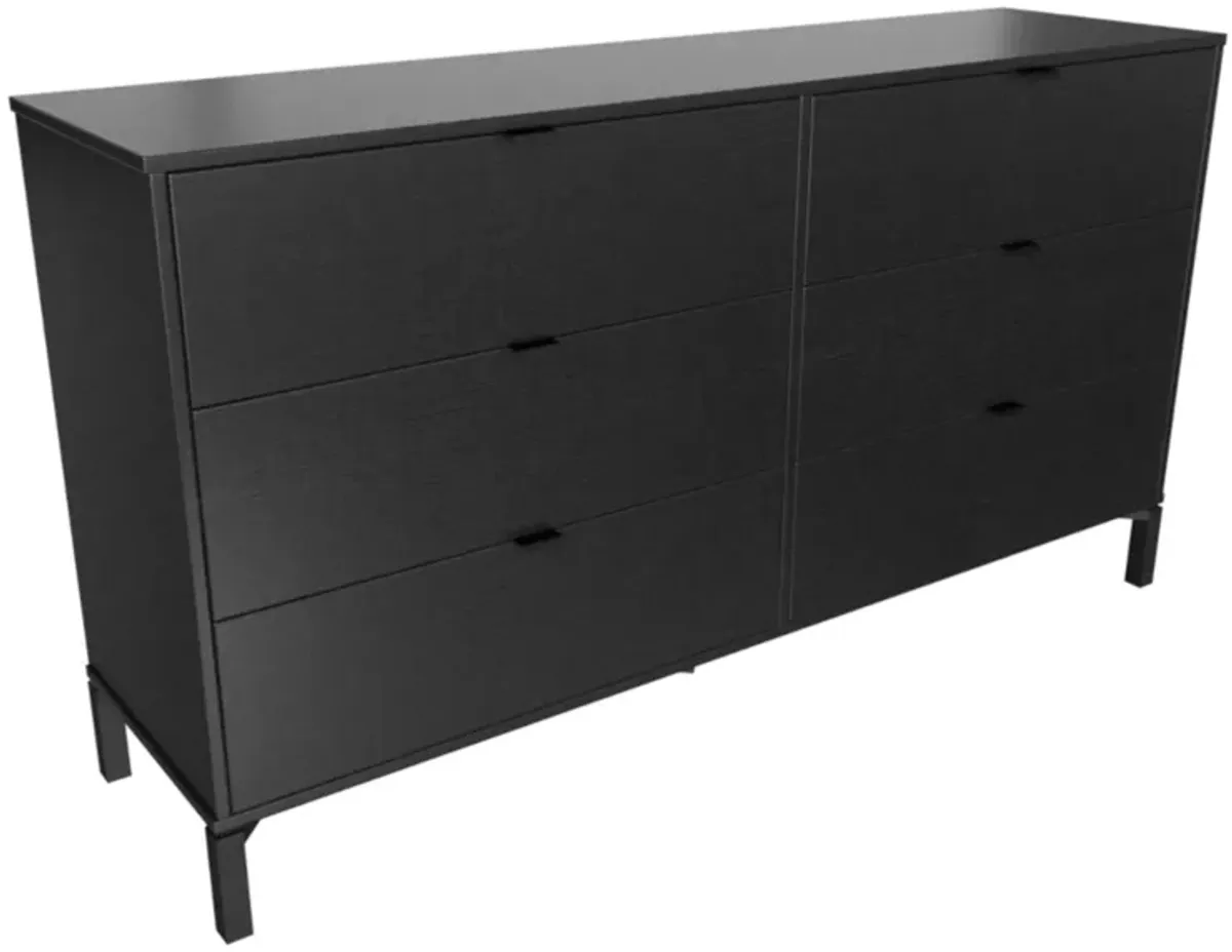 Six Drawer Double Dresser - Black Charcoal