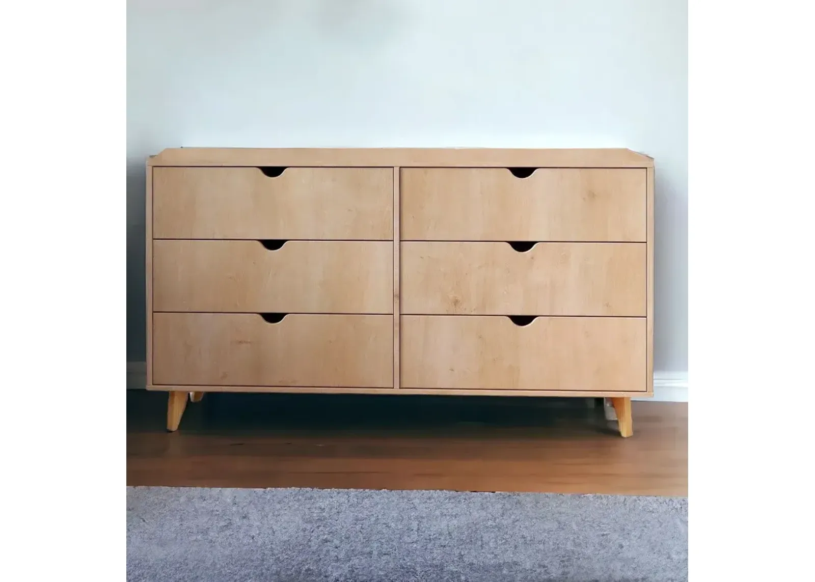 Scoop Handle Six Drawer Double Dresser - Natural