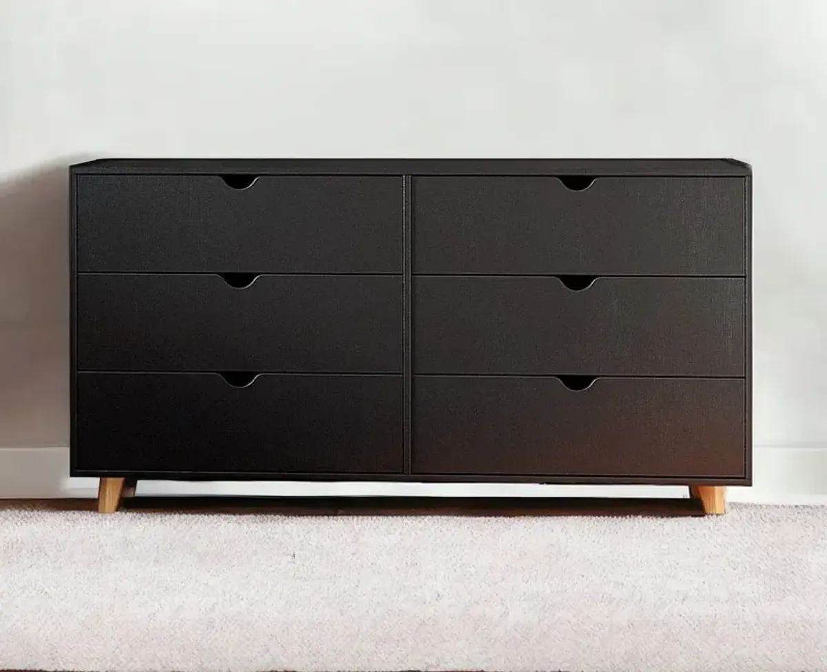 Scoop Handle Six Drawer Double Dresser - Black