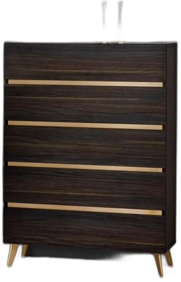 Marble / Solid Wood Stainless Steel Five Drawer Chest - Dark Brown