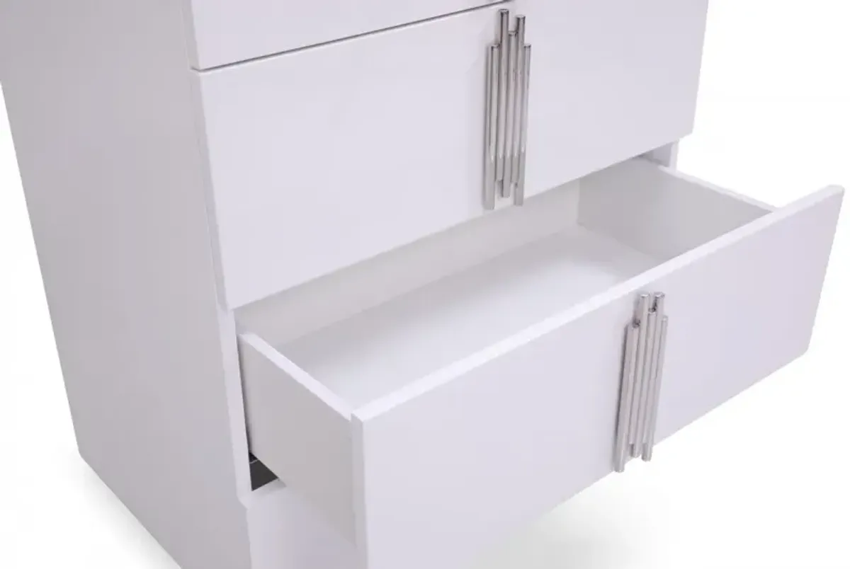 Solid Wood Stainless Steel Five Drawer Chest - White Silver