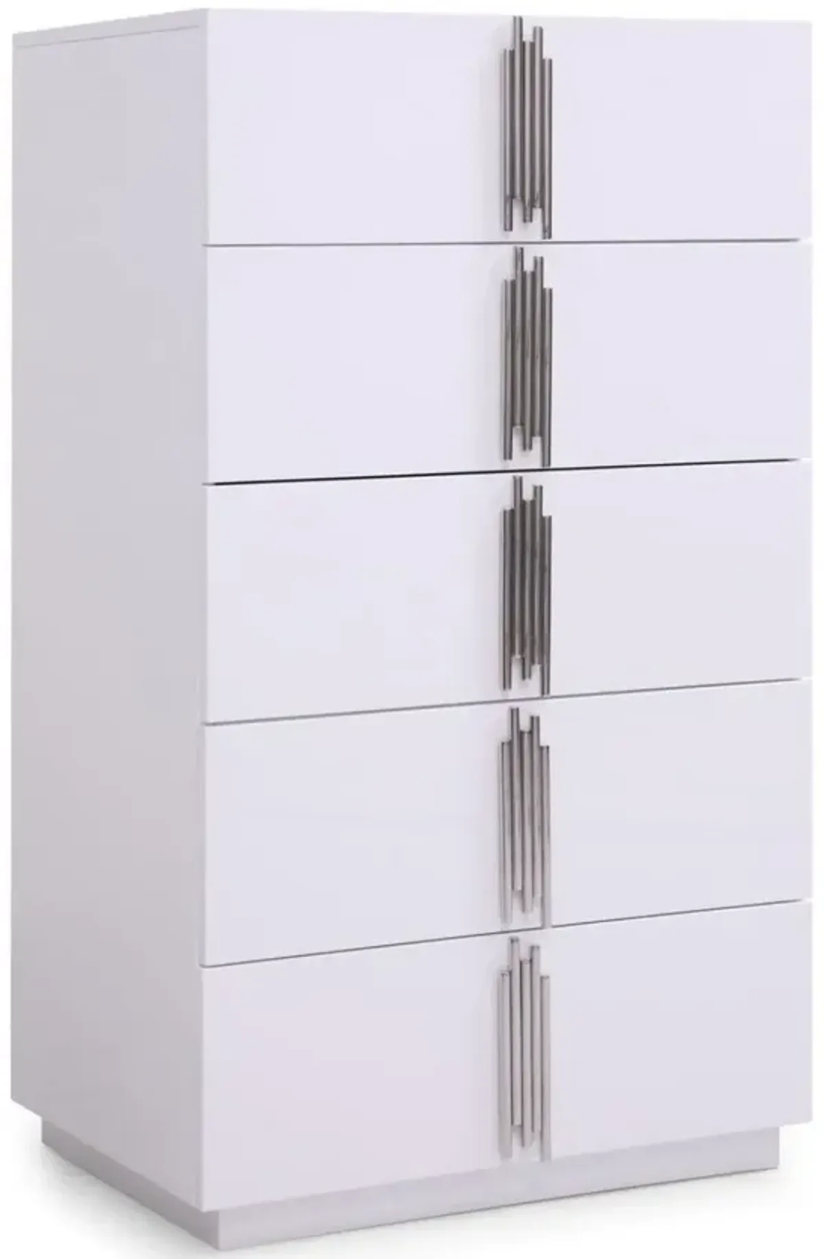 Solid Wood Stainless Steel Five Drawer Chest - White Silver