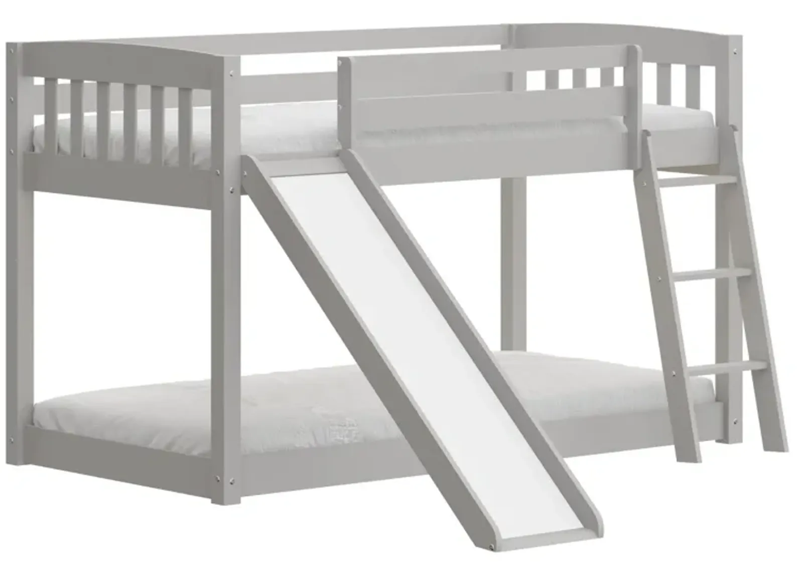 Twin over Twin Solid Wood Bunk Bed With Slide and Ladder - Gray