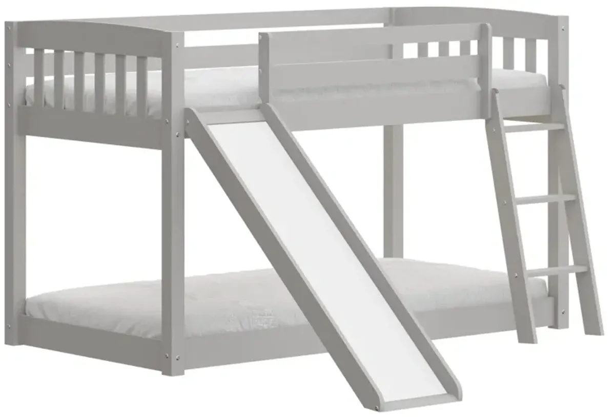 Twin over Twin Solid Wood Bunk Bed With Slide and Ladder - Gray